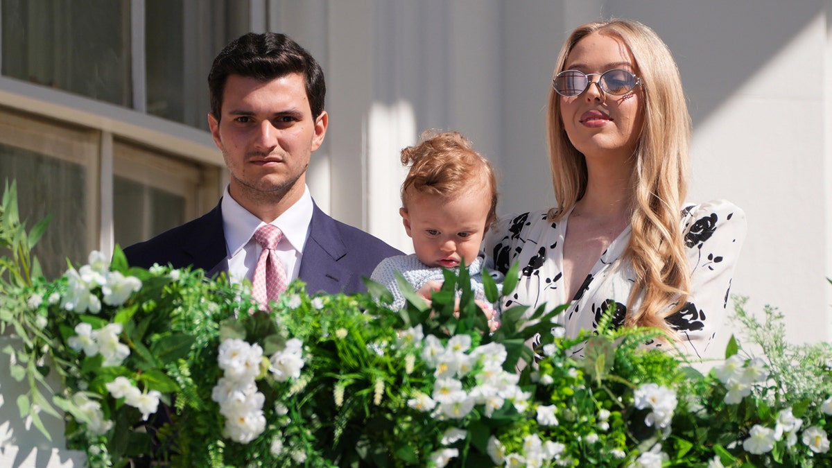 Donald Trump's daughter Tiffany Trump with son Alexander and spouse Michael Boulos as they participate in the White House Easter Egg Roll on the South Lawn