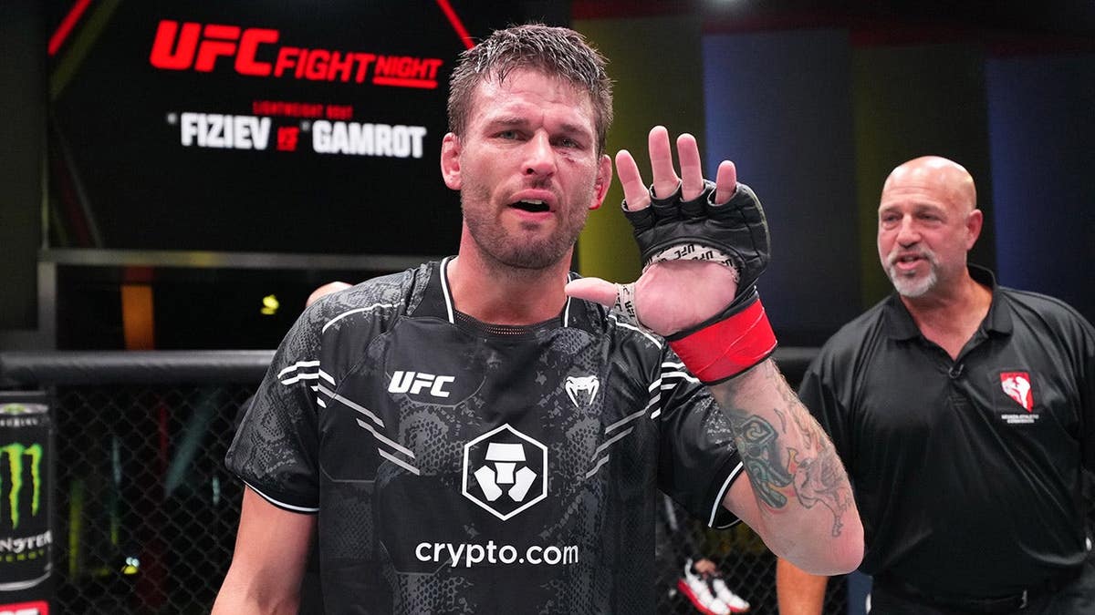 Tim Means reacting aft  TKO triumph  successful  UFC Fight Night welterweight fight