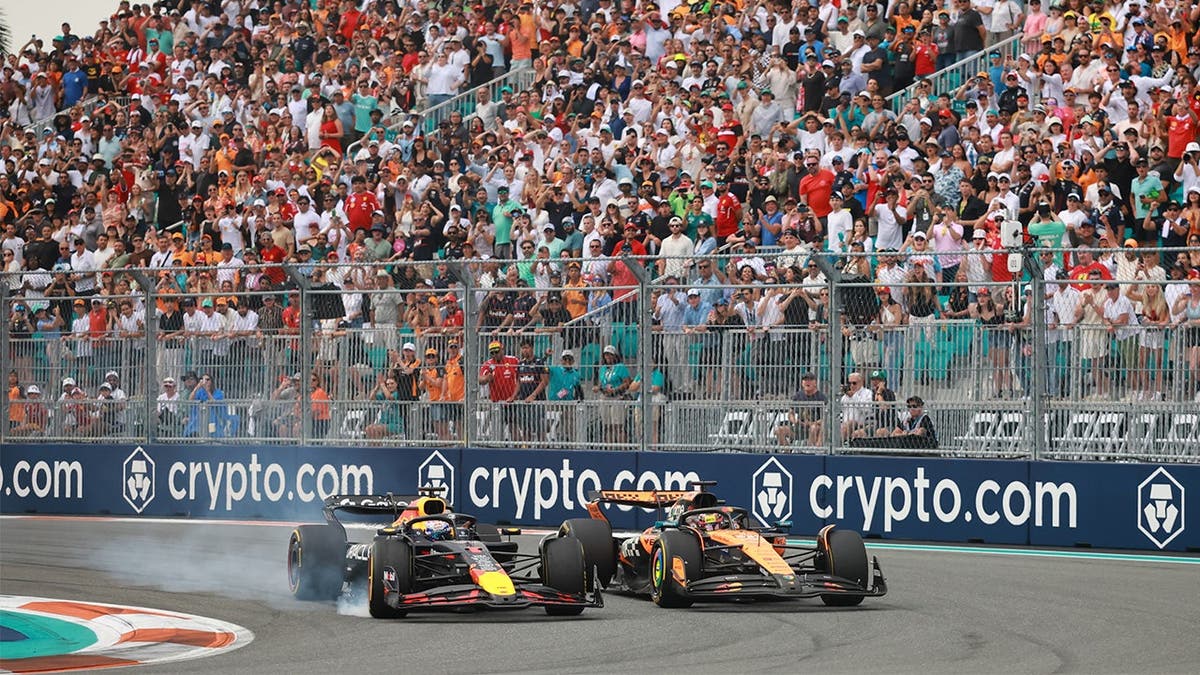 Max Verstappen and Oscar Piastri race in Miami