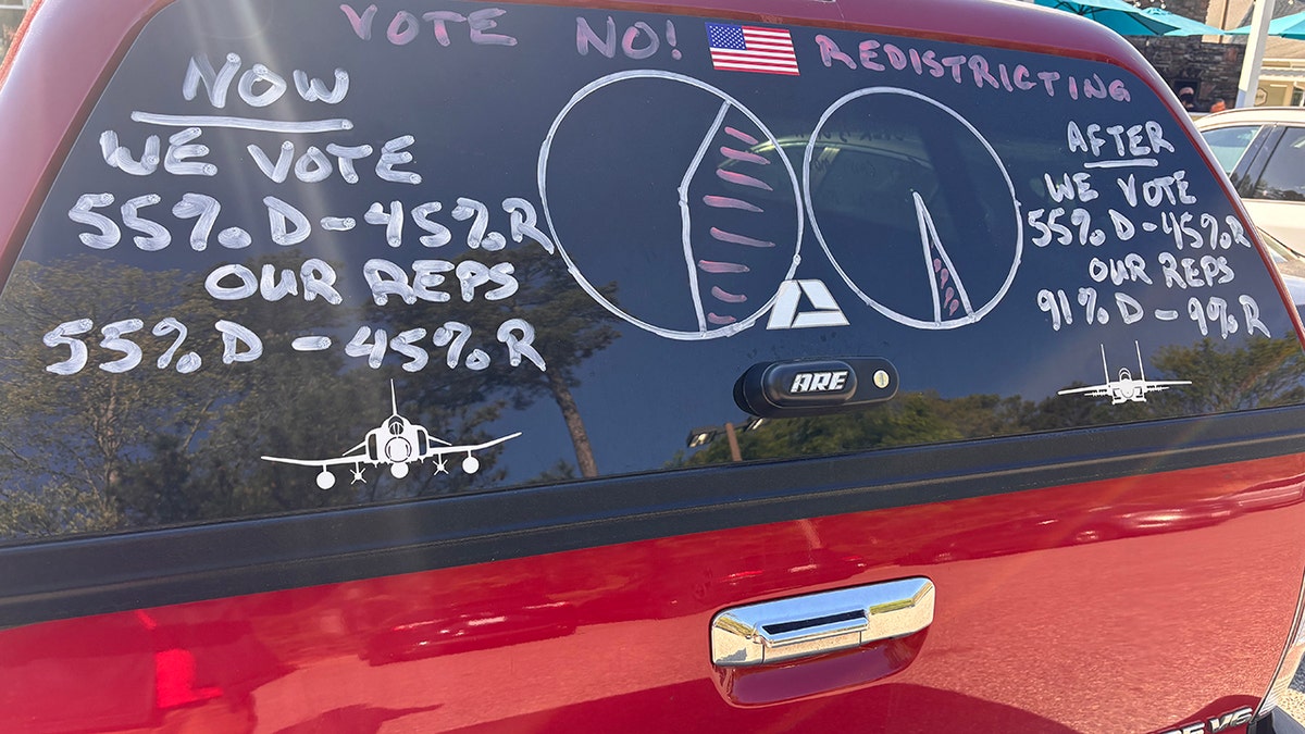 One couple made their case for voting against the referendum that would change the Virginia Congressional map on their SUV.