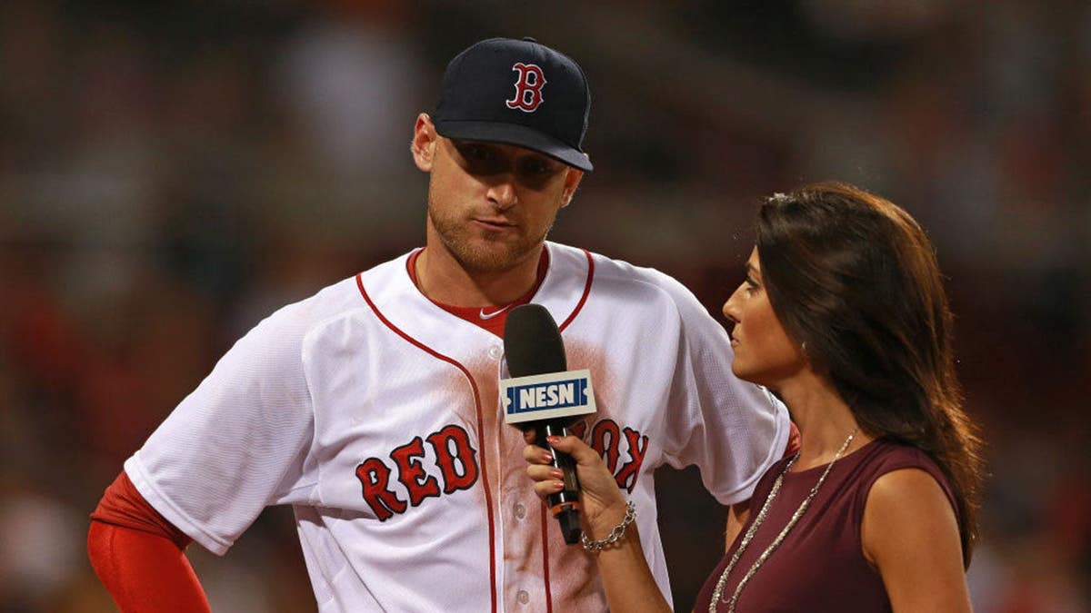 Will Middlebrooks being interviewed by NESN field reporter Jenny Dell at Fenway Park.