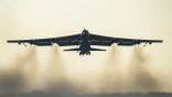 A United States Air Force B-52 Stratofortress strategic bomber takes off from RAF Fairford on March 19, 2026 in Fairford, England.