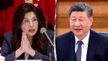 Cheng Li-wun is pictured next to Xi Jinping with a tear down the center of the image.