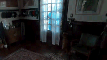 A dog runs up to its owners after they open the front door.