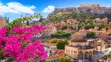 Skyline of Athens with Monastiraki square and Acropolis hill during sunset