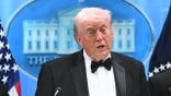 President Donald Trump speaking during a press briefing in the White House Brady Briefing Room