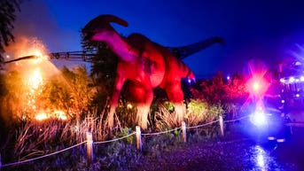 Lightning strike turns 100-foot dinosaur into raging fireball at theme park - Fox News