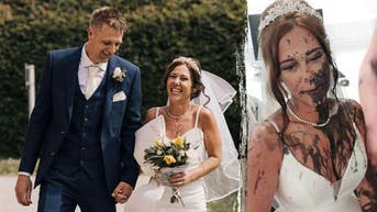 British bride scrubbed off black paint and borrowed a dress to marry her sweetheart - Fox News