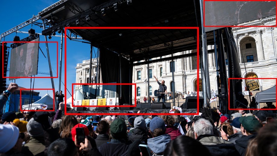 Professional vendors at the No Kings protest on March 28, 2026, in St. Paul, Minn.