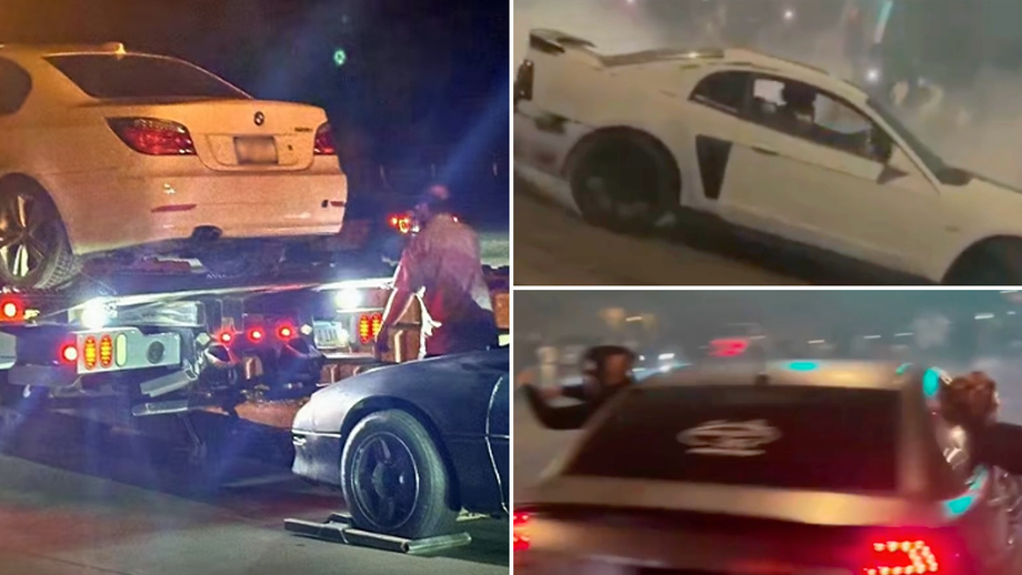 Cops swarm late-night street takeover, suspects hauled off and rides seized
