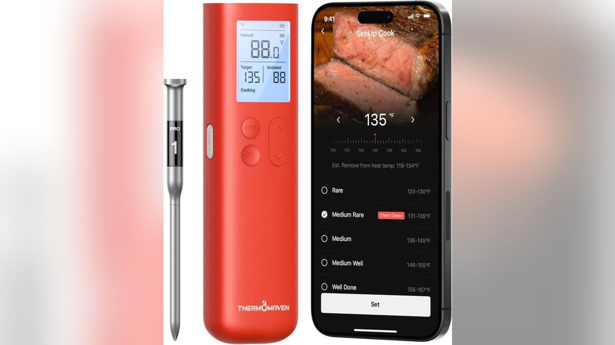 Monitor meat temperatures from anywhere with this wireless thermometer.