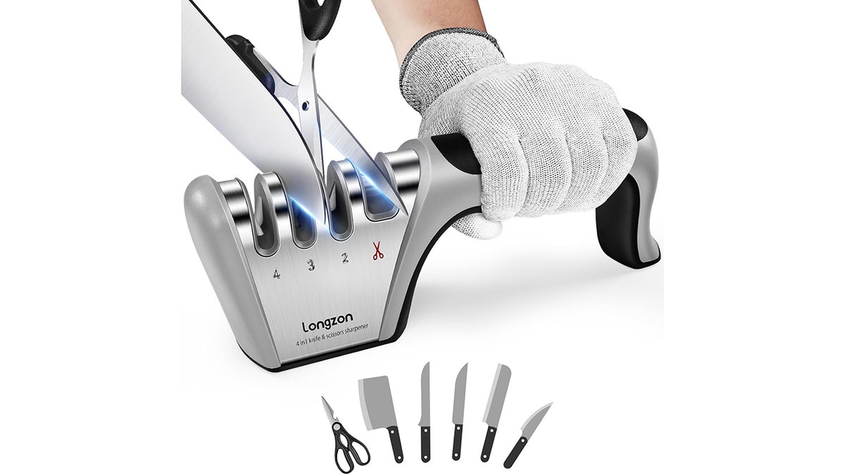 Working with dull knives is dangerous, so keep them sharp with this easy-to-use sharpener.