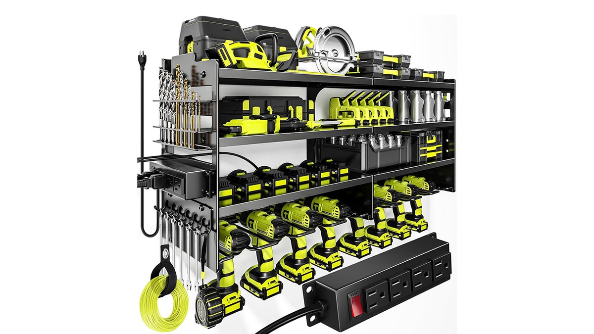 Safely organize your tools on this multi-shelf unit.