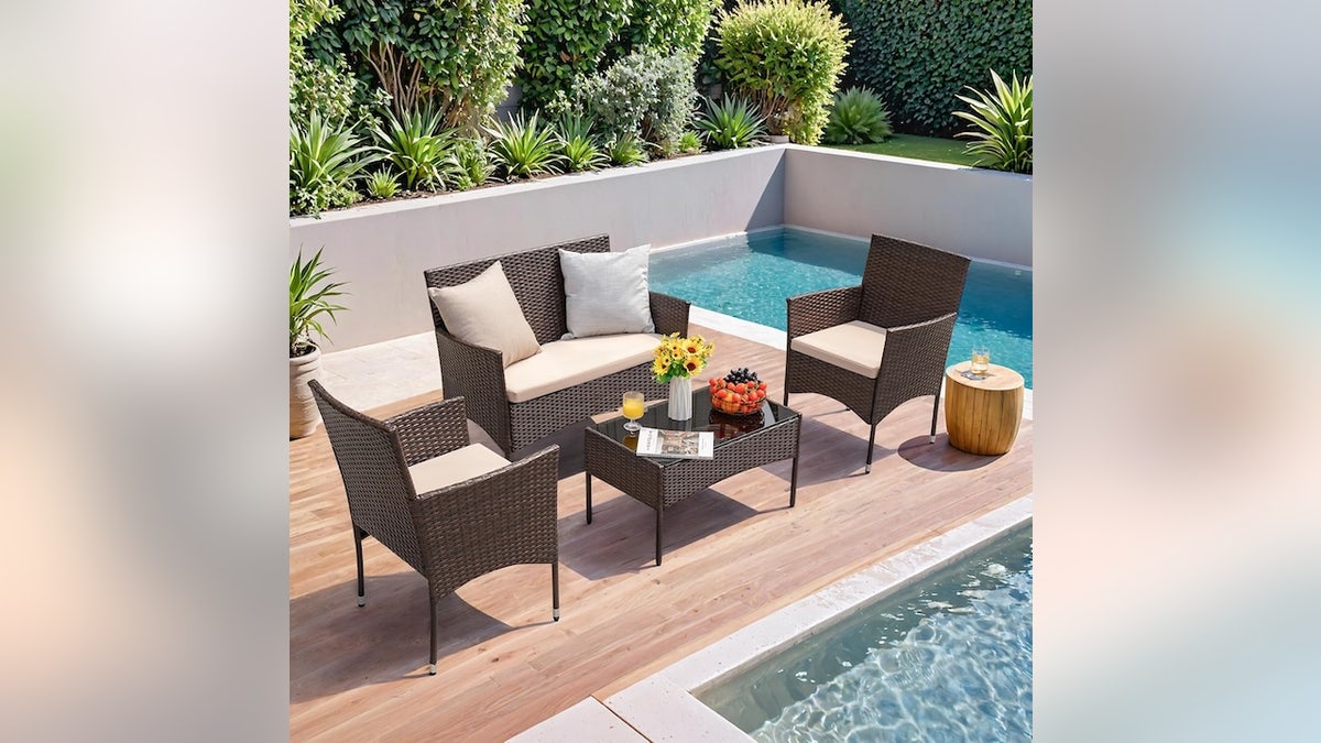 The soft cushions on this patio set wipe clean quickly.