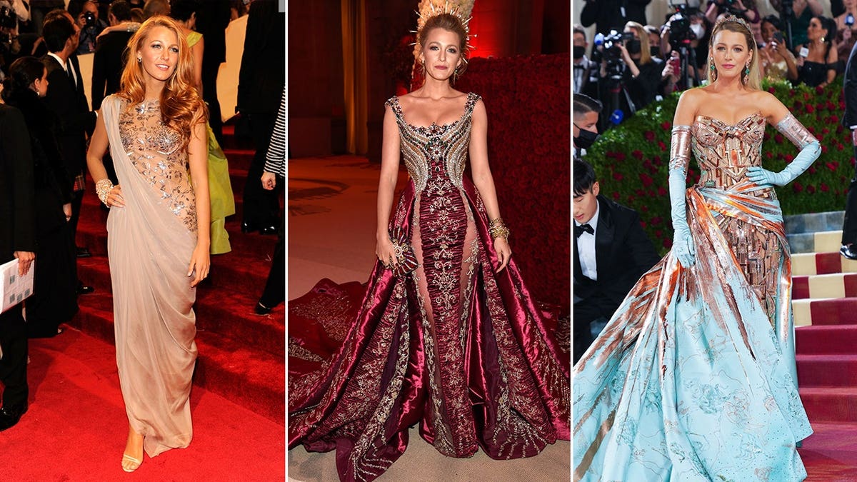 Blake Lively em três de seus looks do Met Gala ao longo dos anos