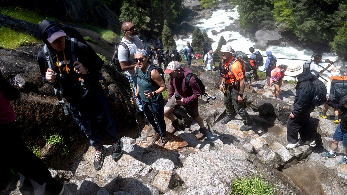 Visitors on crowded Yosemite path