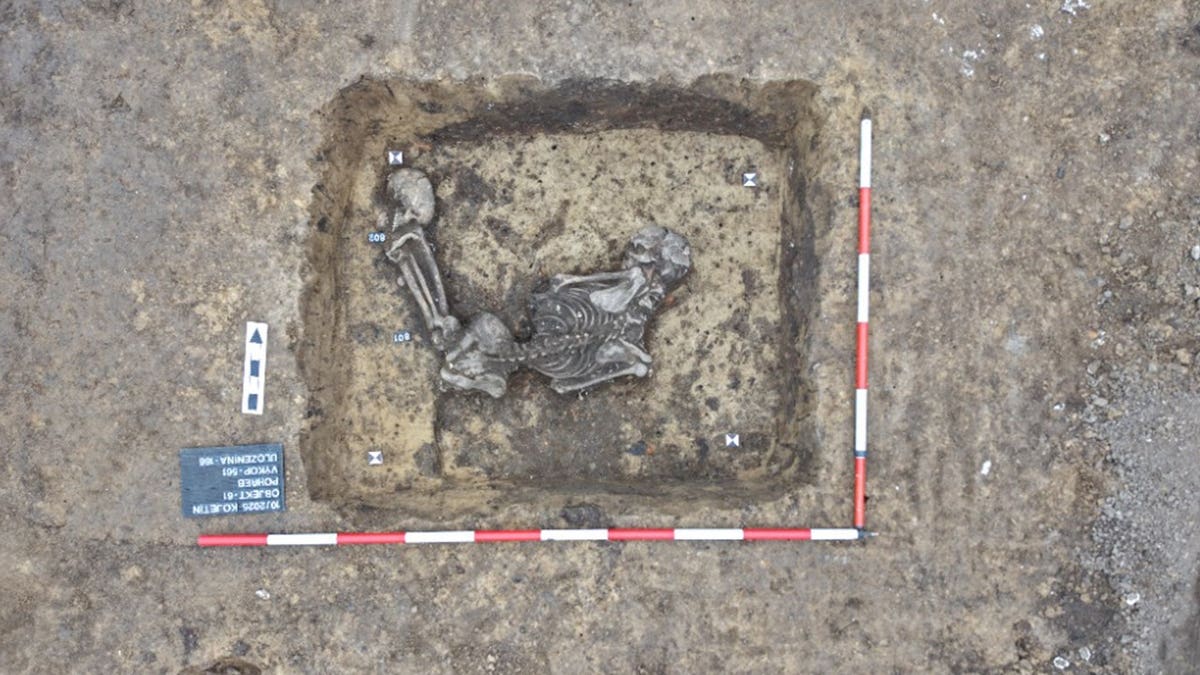 View of skeleton in pit burial