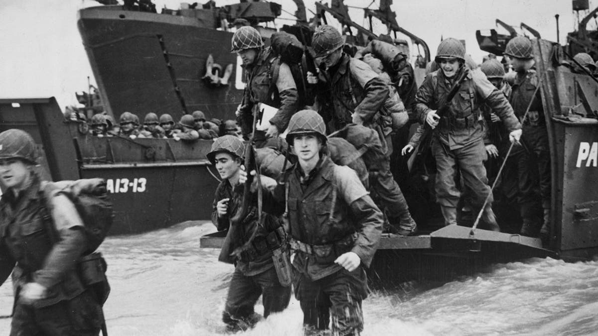Allied soldiers land on D-Day