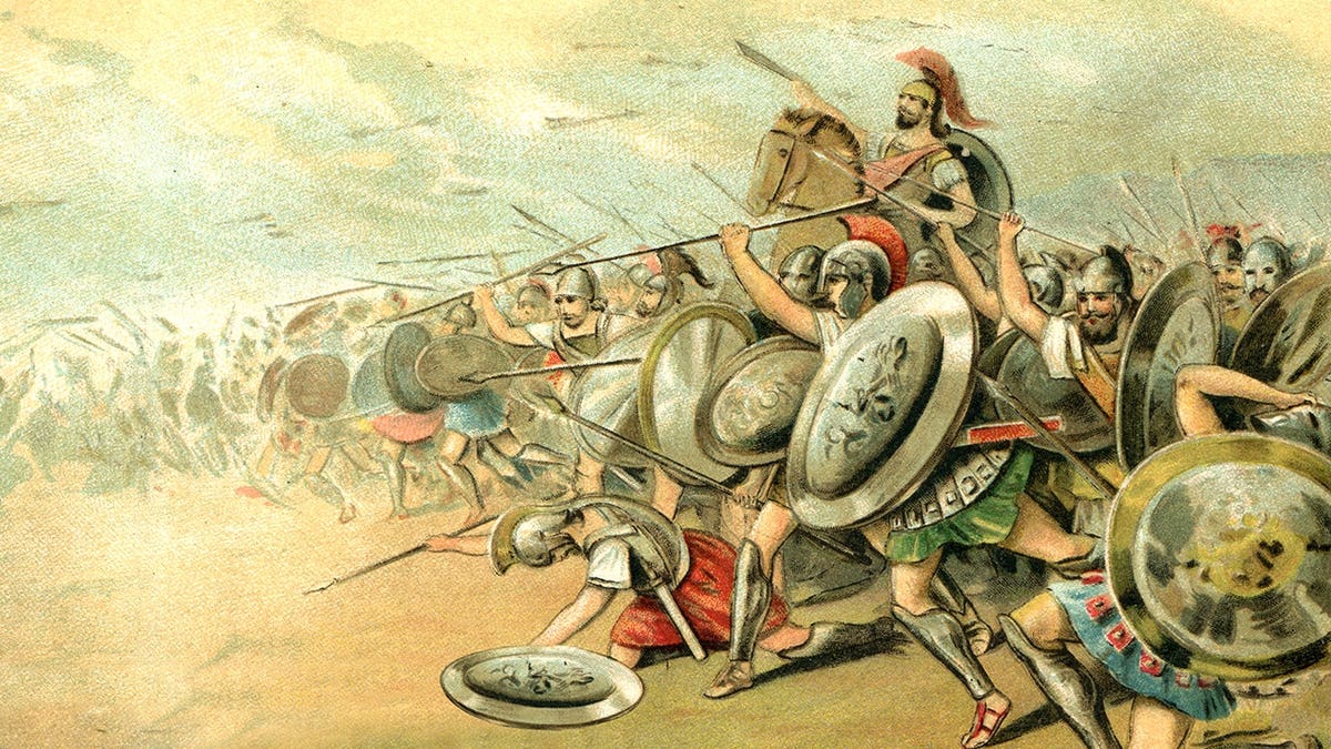 Depiction of ancient Spartans fighting in battle