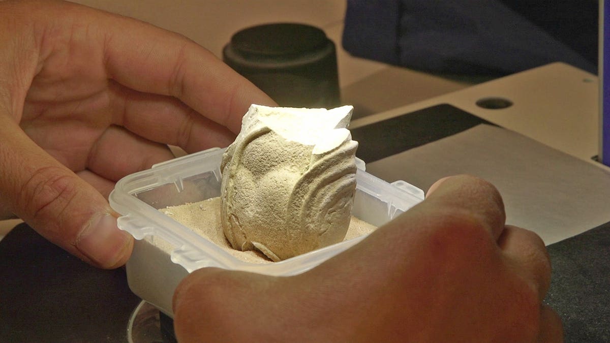 Goldenhersh holding artifact in laboratory