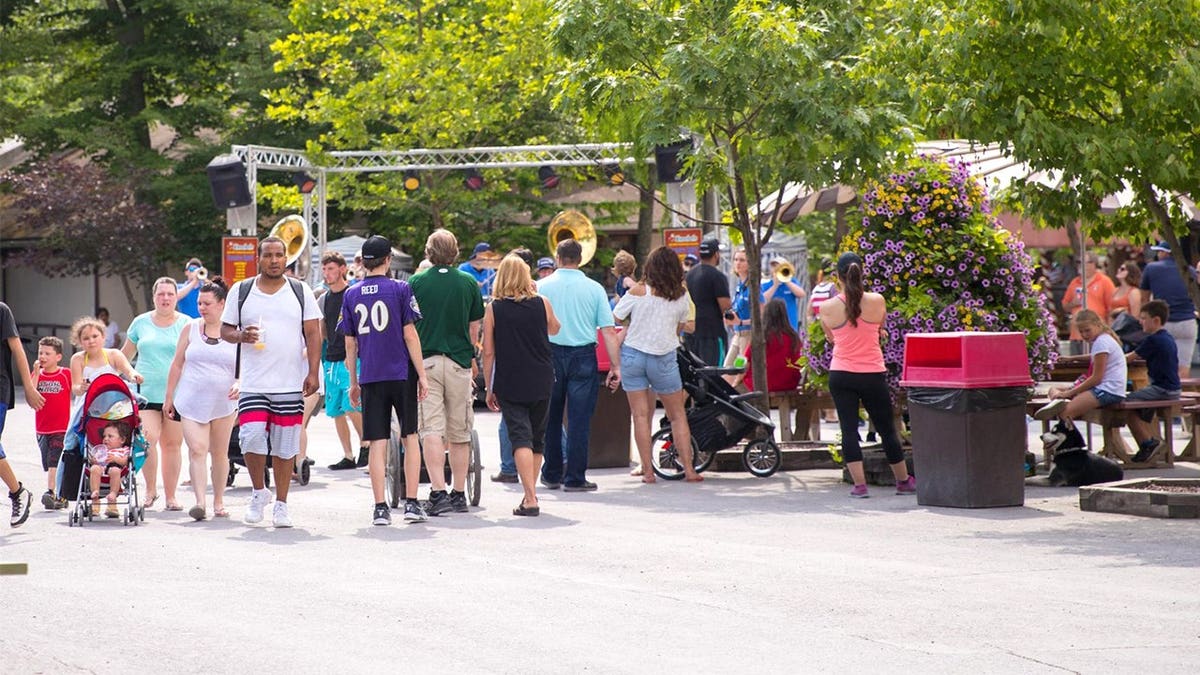 View of crowd at Knoebels amusement park in Pennsylvania