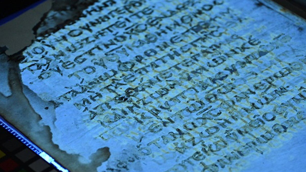 Close-up of ancient text in lab