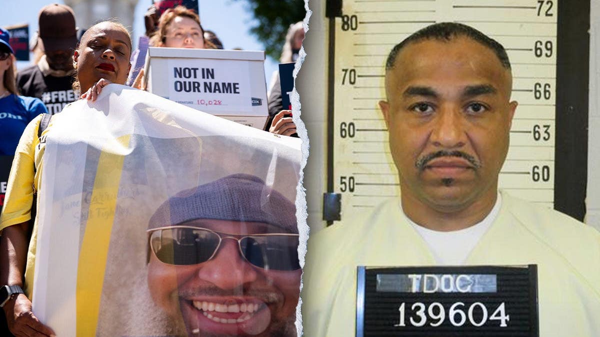 A mugshot of Tony Carruthers and an representation  of his mother