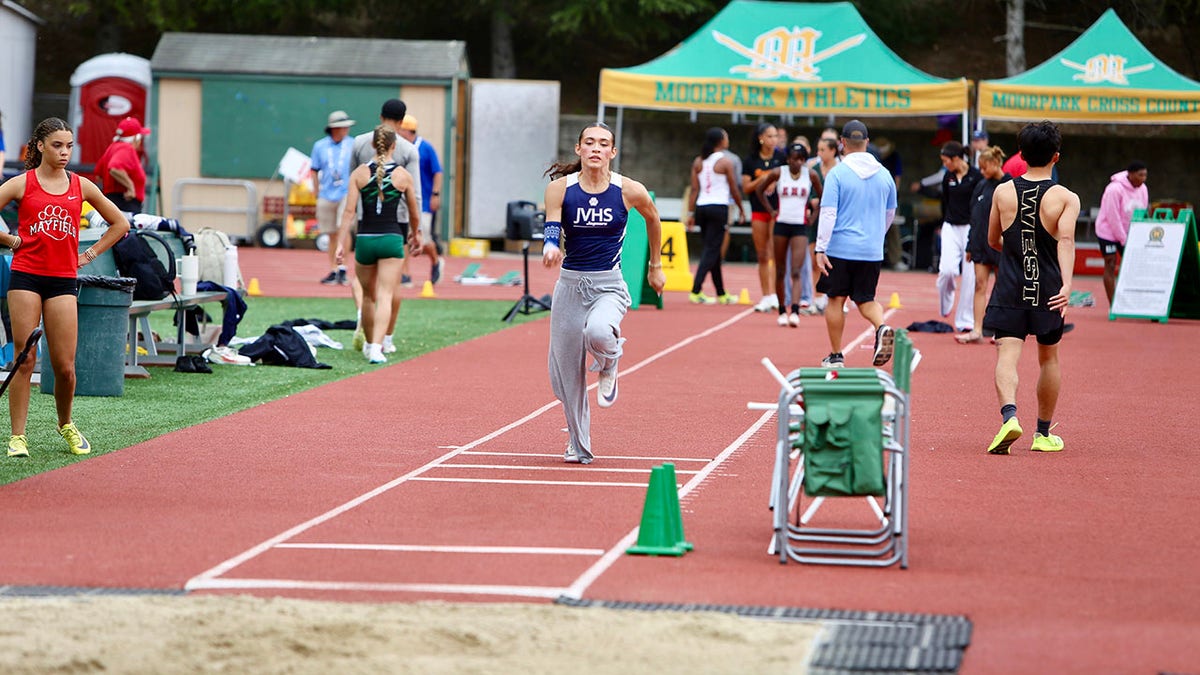 AB Hernandez warming up before a track and field event at Jurupa Valley High School.