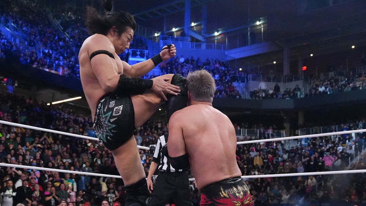 Okada and Takeshita at AEW Double or Nothing in Queens, New York
