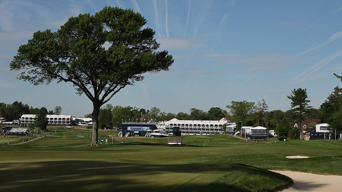 A general view of the 18th hole at Aronimink Golf Club in Newtown, Pennsylvania