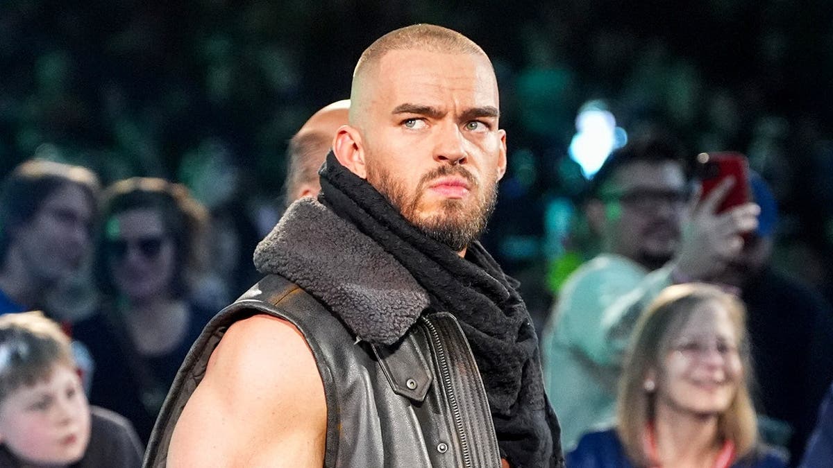 Austin Theory making his entrance during Monday Night RAW at Rocket Arena in Cleveland, Ohio