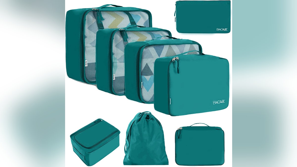 Keep a suitcase organized with this eight-piece packing cube set.