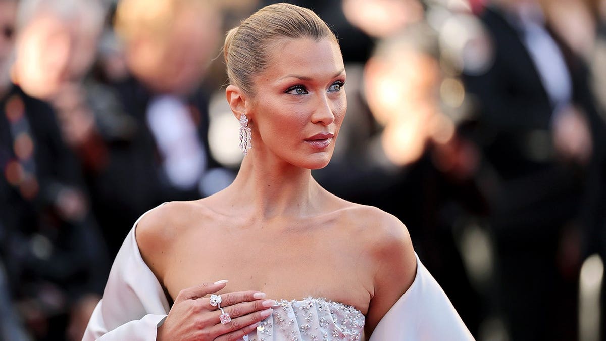 Bella Hadid in a Prada dress at the Cannes Film Festival in France in May 2026.