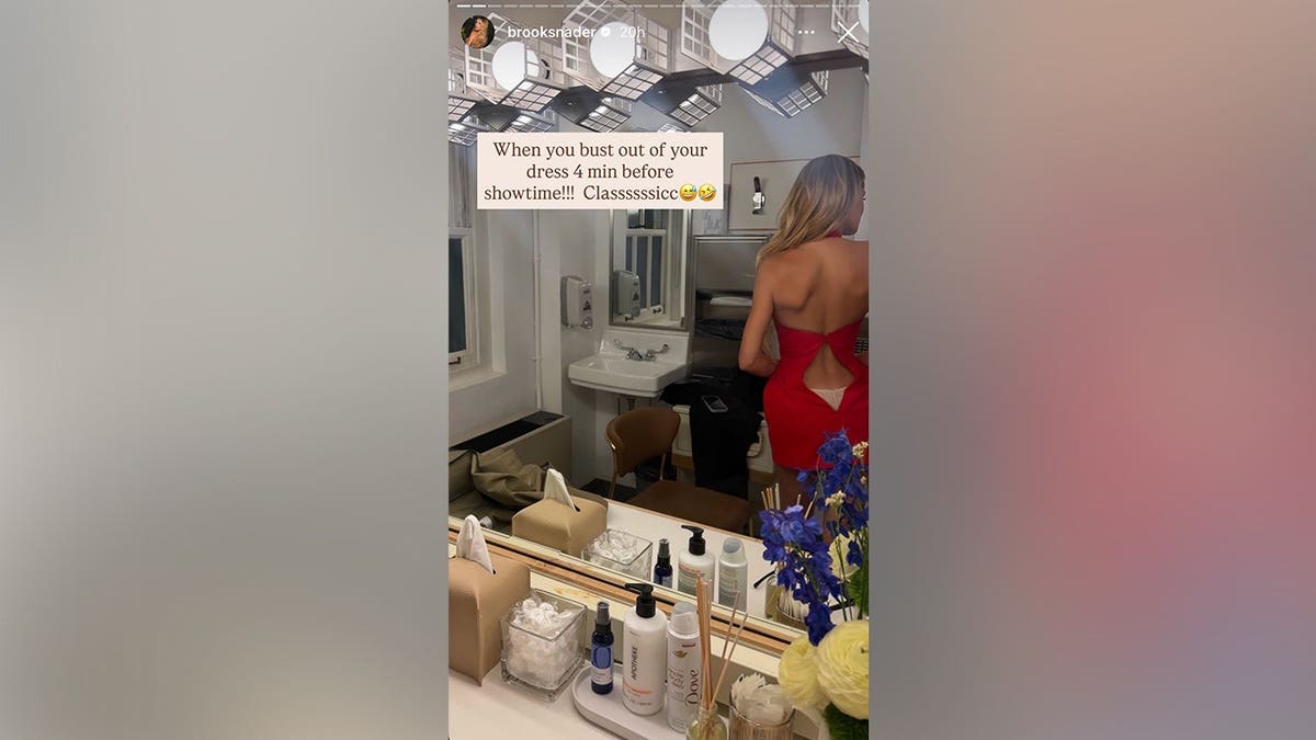 Brooks Nader from behind with her dress broken at the Upfronts in May 2026.