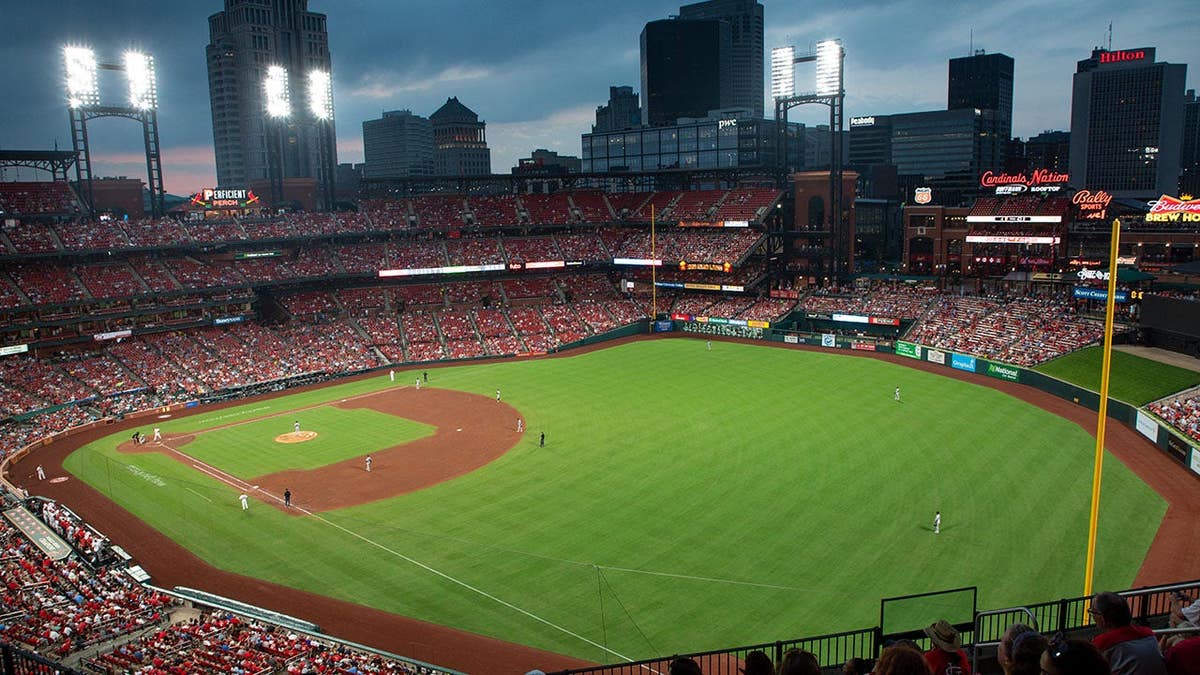 Busch Stadium interior during a baseball game between the St. Louis Cardinals and Miami Marlins
