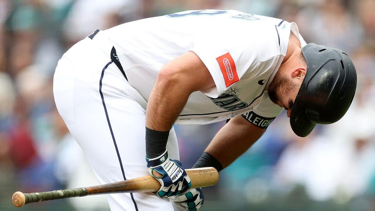 Cal Raleigh batting for the Seattle Mariners astatine  T-Mobile Park successful  Seattle