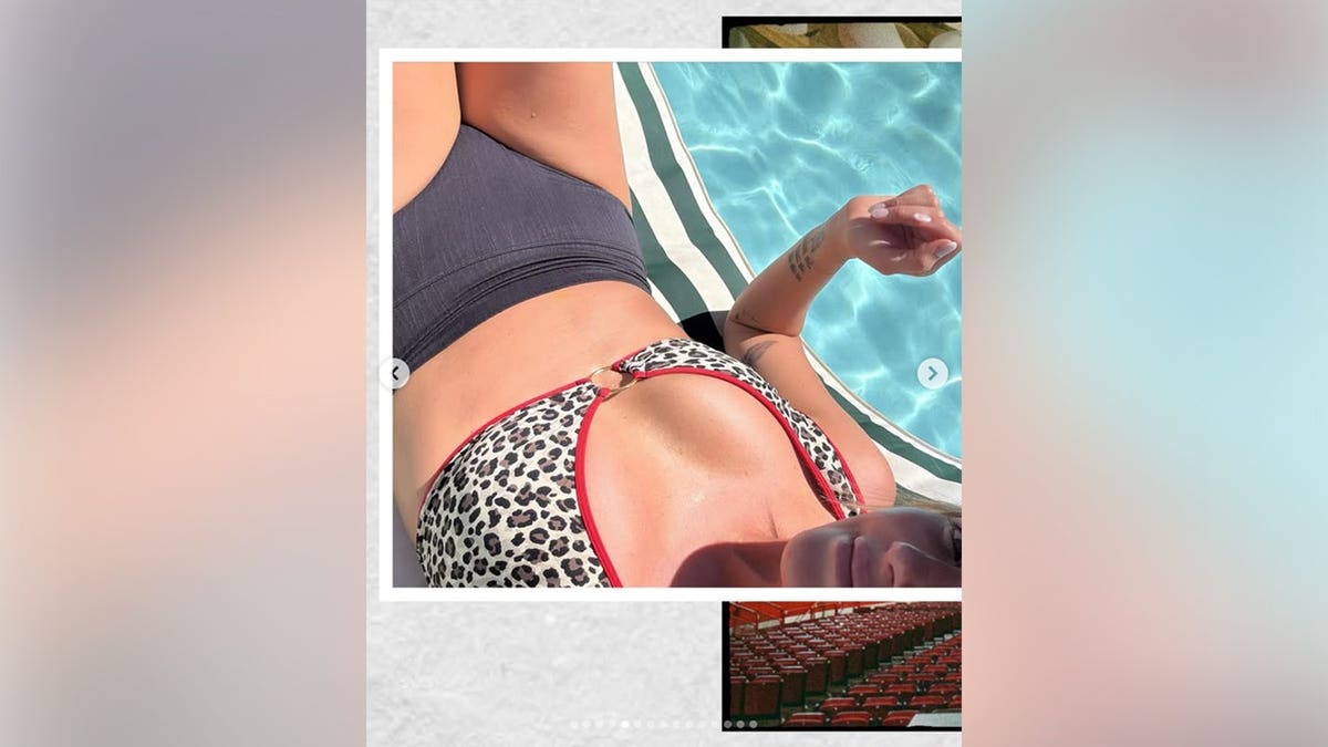Carly Pearce in a bikini, enjoying the pool.
