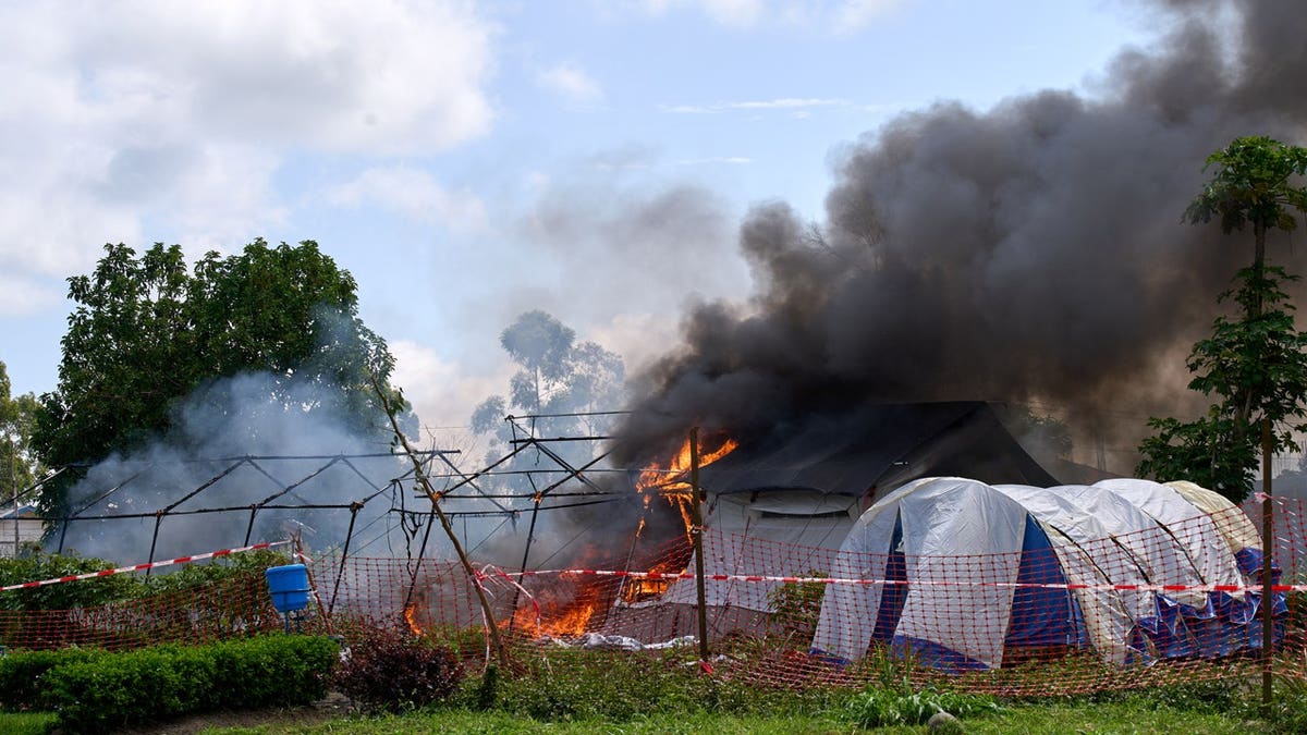 Flames and fume  emergence  from an Ebola attraction    halfway  successful  Rwampara, Congo