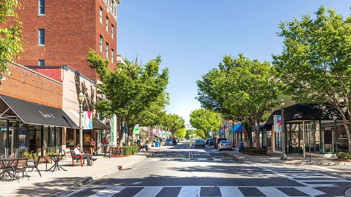 Wide-angle presumption of the Cultural District connected Main Street successful downtown Rock Hill, South Carolina