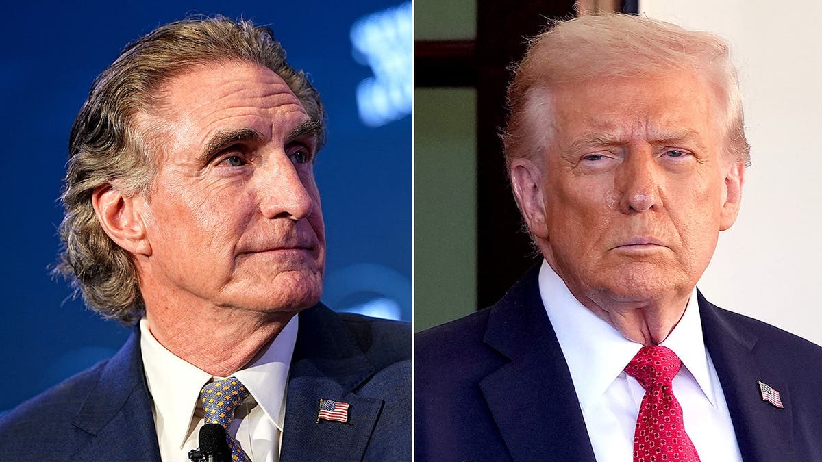 Split image shows Doug Burgum and President Donald Trump.
