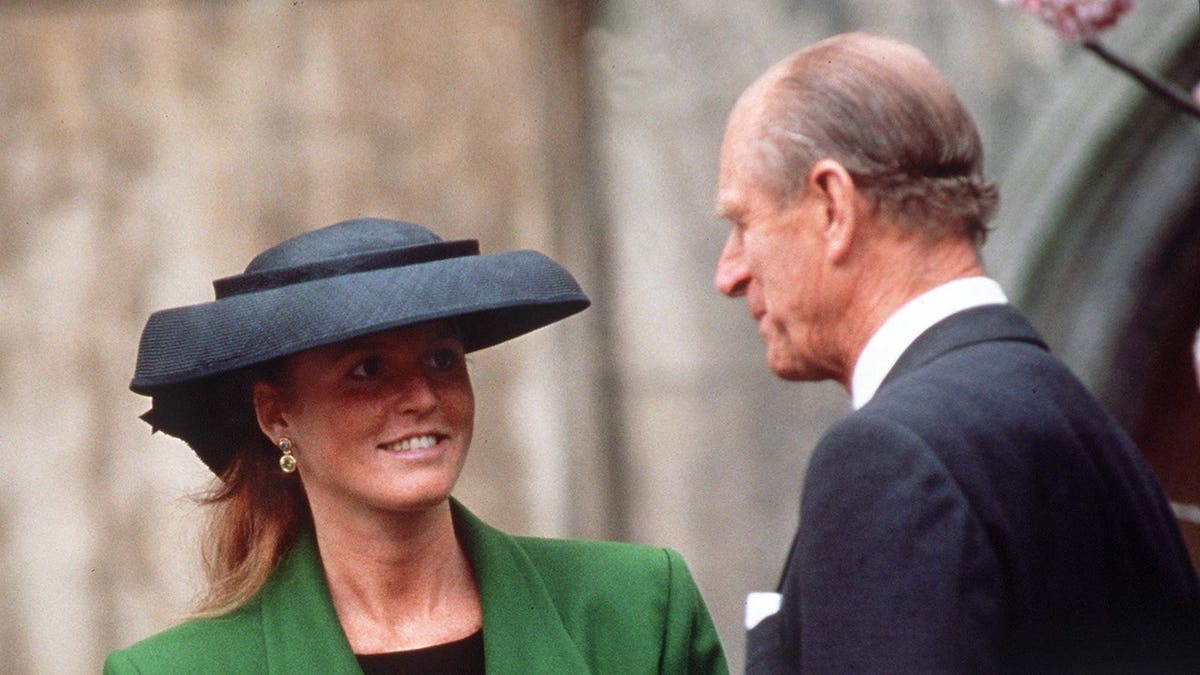 The Duke of Edinburgh and the Duchess of York standing at Easter service in Windsor