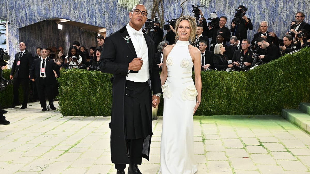 Dwayne Johnson and Lauren Hashian arriving at the Metropolitan Museum of Art gala in New York