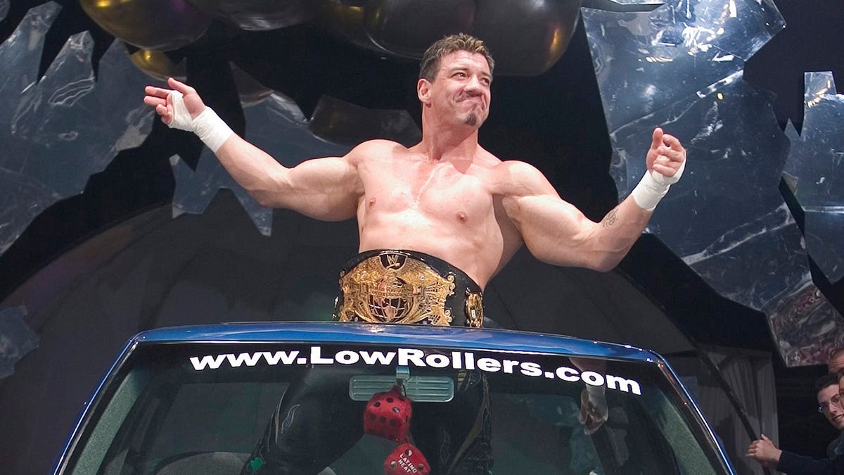 Eddie Guerrero entering wrestling ring with a low rider at Boardwalk Hall