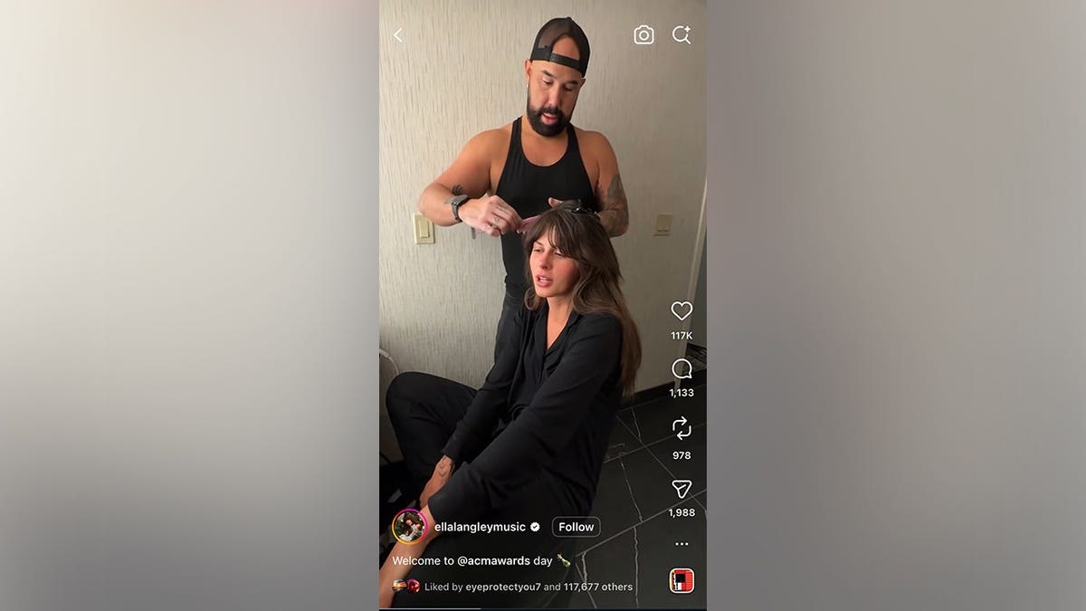 Ella Langley getting her hair done prior to the ACM Awards in Las Vegas, Nevada in May 2026.
