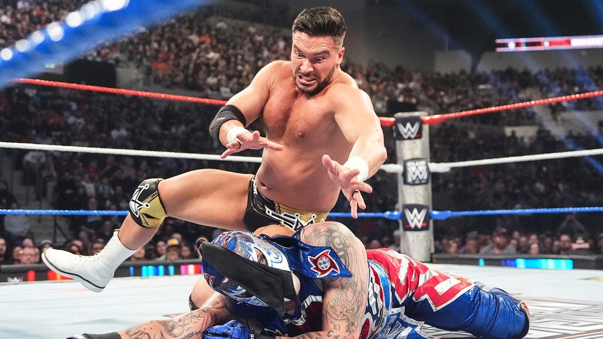 Ethan Page showing frustration during a wrestling match at Allen County War Memorial Coliseum