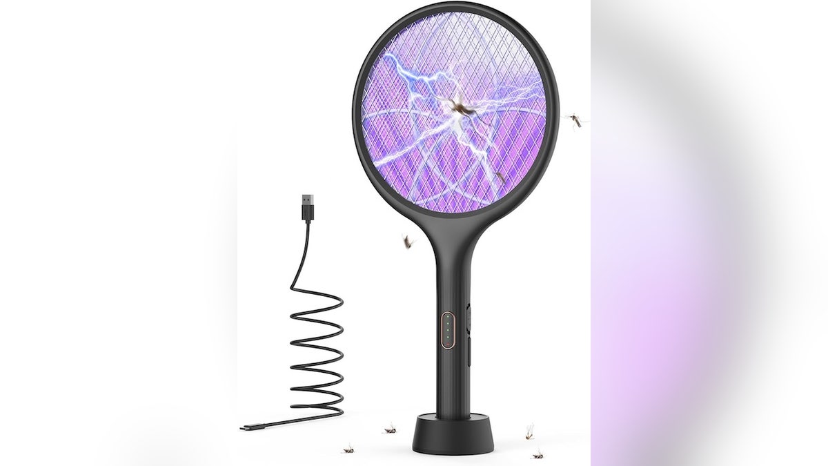 This electric racket helps clear out flies and mosquitoes fast.