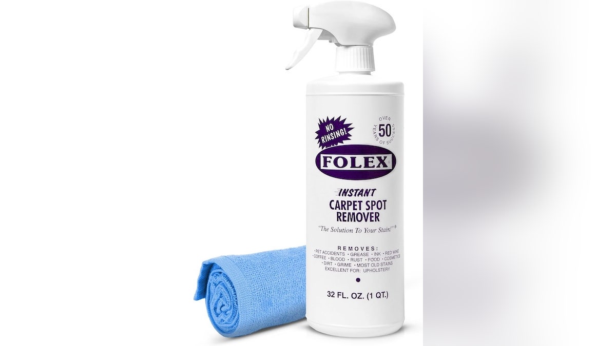 This stain remover works on carpets, furniture and other fabric surfaces.