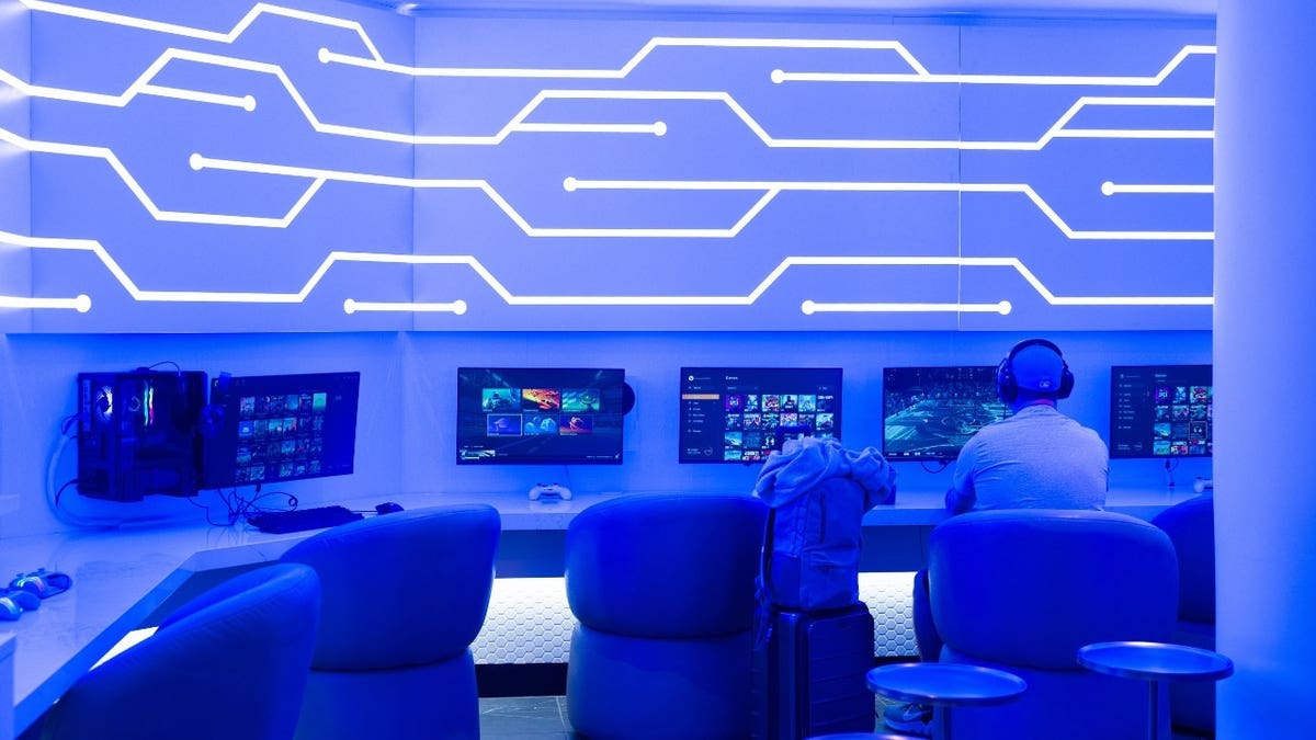 A gaming room in an airport lounge