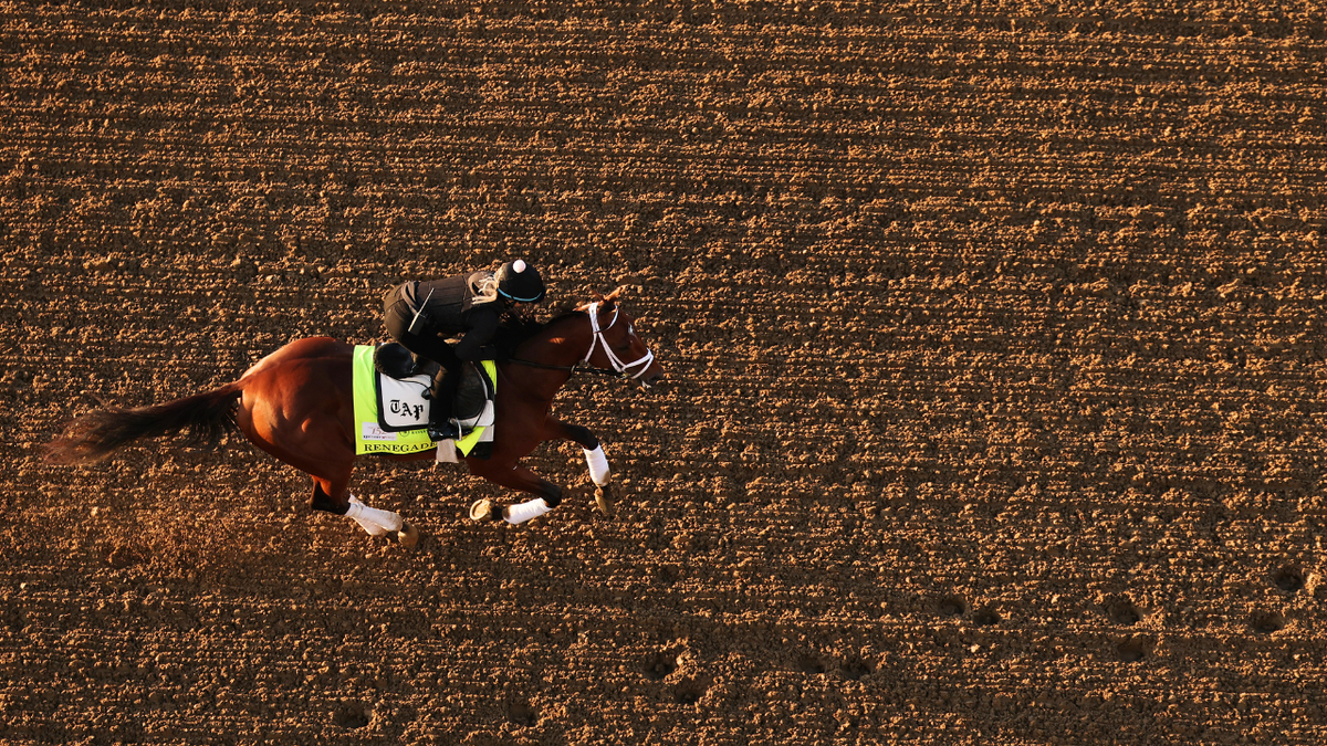 A horse trains on the track at Churchill Downs