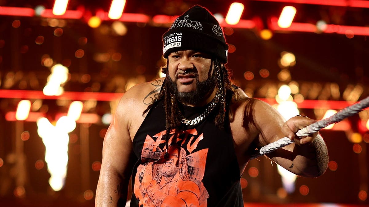 Jacob Fatu making his entrance during SmackDown at VyStar Veterans Memorial Arena